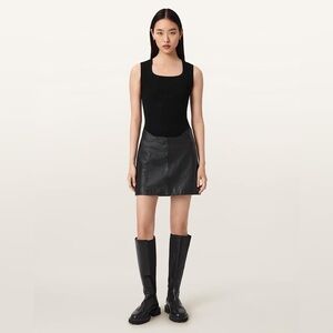 Allsaints Renai Black Sheepskin leather mini skirt